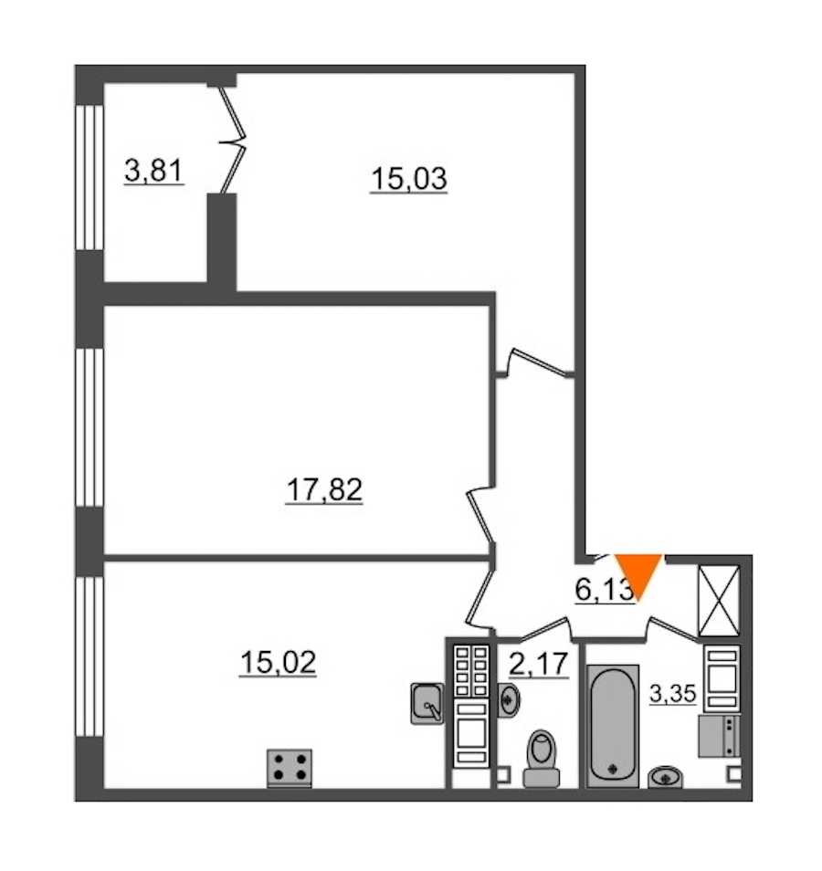 Двухкомнатная квартира в : площадь 59.52 м2 , этаж: 8 – купить в Санкт-Петербурге
